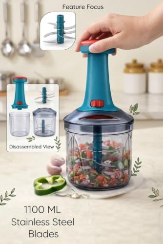 Image of Chopper for Kitchen Use 1100 ML, Push Chopper with 6 Blades, Vegetable Chopper Kitchen Items for Home Cutting Vegetables, Onion, Ginger, Garlic, Salad, Tomato, Potato (ER1)