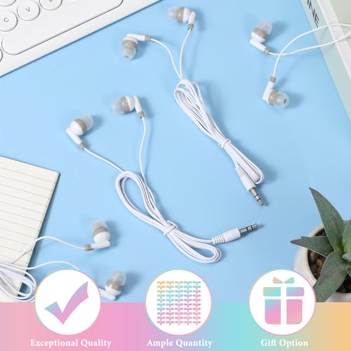 Image of 50 Pack Earbud Bulk Headphone for Classroom Earphone Earbud with Wire Individually Bagged Wired in Ear Buds(White)