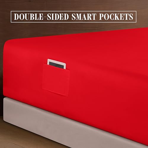 Elegant Comfort Luxurious 1500 Premium Hotel Quality Microfiber 4-Piece Sheet Set, 18-24 Inches Deep - Extra Deep Pocket Sheets - Ultra Soft 4PC Deep Pocket Sheets, Twin/Twin XL, Red