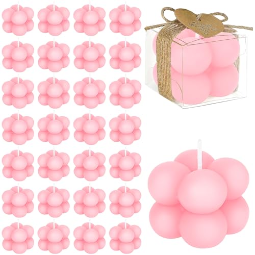 30er Set Kleine Bubble-Kerzen als Gastgeschenke, Mini Duftkerzen Bulk mit Karten & Hanfband für Hochzeit, Taufe, Bridal Shower und Baby Shower Geschenke (Rosa)