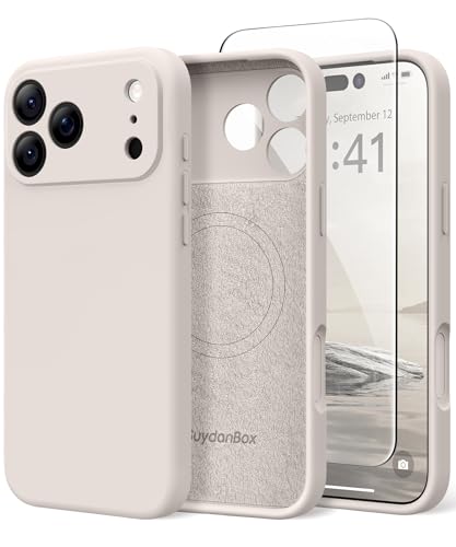 Image of Magnetic for iPhone 17 Pro Case, Compatible with MagSafe, [Full Camera Protection][Screen Protector] Silicone Shockproof Protective Phone Case for iPhone 17 Pro 6.3 inch, Stone
