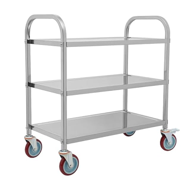 3 Tier Stainless Steel Kitchen Trolley Cart,Heavy Duty Food Service Cart with Handle,Rolling Utility Kitchen Storage Cart,Restaurant Catering Hotel Home,300LBS Load Capacity-lv8qa9qj
