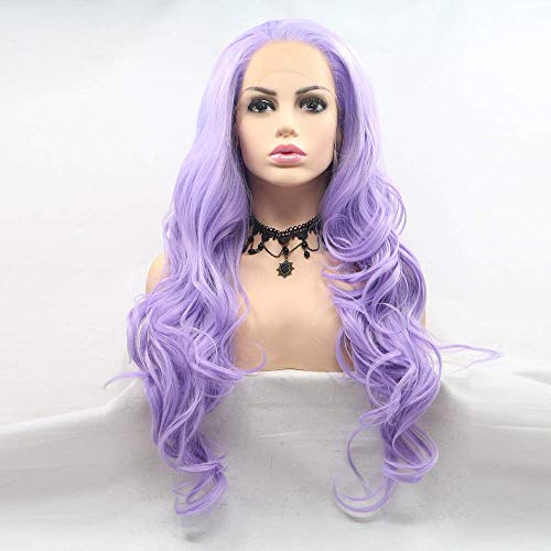 Perruque avant de lacet violette en cheveux bouclés longs effet grande vague pour femmes