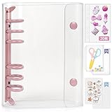GOKEI A6サイズ 透明バインダー シール手帳 ミニ 【バインダー×1個 リフィル×20枚 チャック付きポケット×2枚 下敷き×2枚】プリ帳 カードスリーブ はがせる ポケットサイズ 女の子 ピンク