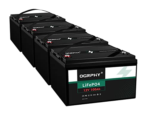 Ogrphy Lifepo4 Battery 12V 100Ah With 100A Bms, Grade A Cells Lithium Battery With 5000+ Deep Cycles For Golf Cart, Solar Panel, Rv And Other Off Grid Appliances (4 Pack) #TOP4