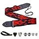 BetterJonny Gitarrengurt, Verstellbarer Gitarren-Gurt Gitarrenband Guitar Strap mit Lederenden Plektrum Knöpfe Gitarrenhals Gurt für E-Gitarre Akustikgitarre Bass, Flamme