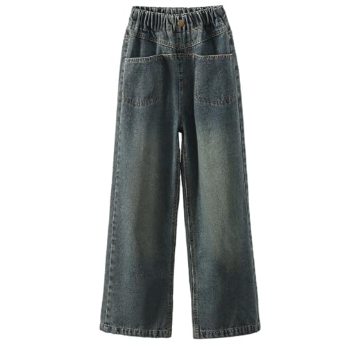 Wide Leg Jeans for Girls Loose Elastic Waist Solid Wash Denim Pants 𝗩intage Straight Leg Trousers with Pocket