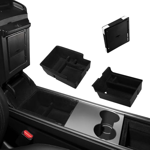 Image of Motrobe 3PCS Tesla Model Y Model 3 Center Console Organizer Tray [Anti-Rattle Flocked] Armrest Hidden Storage Box Model Y 2021-2024 Model 3 2021-2023 Accessories [Not Fit 2024 Model 3 Highland]