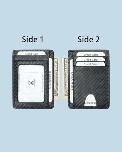 Slim Minimalist Front Pocket Wallet, RFID Blocking Credit Card Holder Wallet with Detachable D-Shackle for Men Women LCC203-014