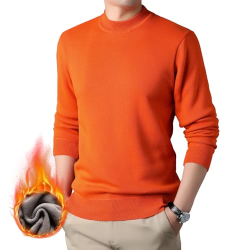 [DMFU] ニットセーター メンズ メンズタートルネック モックネック カシミヤセーター ハイネック クルーネック 長袖 ビジネスセーター 裏起毛 無地 ウール混 厚手 リブ編み 春秋冬 (JP, アルファベット, M, 1-8オレンジ)のサムネイル