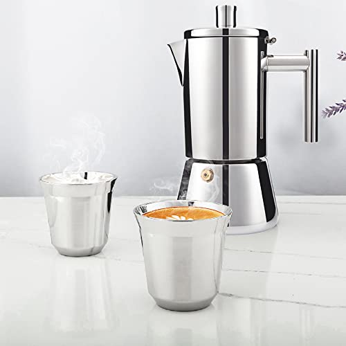 Mehidfy Stovetop Espresso Maker, Stainless Steel Moka Pot, Stovetop Coffee Maker, Expresso Coffee Maker, Italian Coffee Maker, Moka Pot Espresso With 2Pcs Espresso Cups, 6Cup/ 10Oz/ 300Ml #TOP6