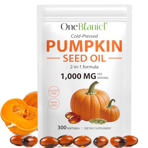 Pumpkin Seed Oil Capsules 300 PCS Cold Pressed 2-in-1 Formula Rich in Zinc & Omega Fatty Acids,Supports Healthy Hair, Heart, Skin & Supports Prostate Health | Non-GMO | Gluten Free