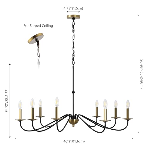 JONATHAN Y 40" Brass Gold/Black 8-Light Bohemian Farmhouse Iron Chandelier, Rustic Candle-Style LED Hanging Light for Dining Room Kitchen Island Entryway Foyer (JYL7914B) by JONATHAN Y - Image 5