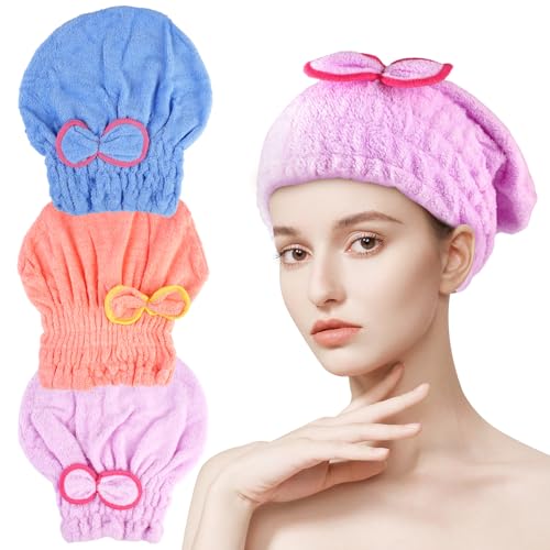 3 Piezas Gorro de Pelo Seco para Mujeres,Cabello Gorro Turbante Absorbente Diseño,Toallas para El Cabello,Toalla Microfibra Pelo de Secado Rápido para Cabellos Rizados,Cabellos Lisos,Cabellos Cortos