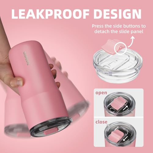 Image of BJPKPK 20oz Spill Proof Coffee Tumbler, Insulated Stainless Steel Cup | Double Wall Vacuum, Leakproof Lid, Keeps Hot /Cold /Iced, BPA Free, Dishwasher Safe, Cupholder, Travel, Pink