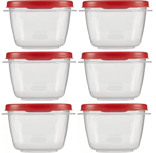 Utensilux Food Storage Containers, Rubber Maid, Red, 2 Cup Food Storage Containers, 12 Piece Set, Easy Find Lids, 6 Containers, 6 Lids