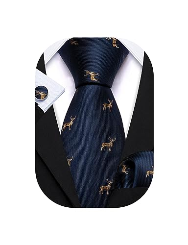 Image of Barry.Wang Fun Animal Ties for Men Designer Handkerchief Cufflink WOVEN Casual Necktie Set Festival