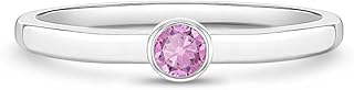 925 Sterling Silver Simulated Birthstone Cubic Zirconia Bezel Ring For Baby Girls through Pre-Teens Sizes 2,3,4 & 5 - Gorgeous Baby Rings For Everyday Wear - Month Birthday Gifts for Little Girls