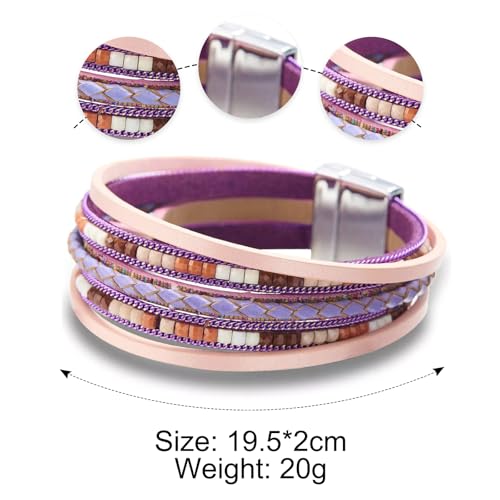 Image of Fesciory Leather Wrap Bracelets for Women, Boho Leopard Multi-Layer Crystal Beads Cuff Bracelet Jewelry