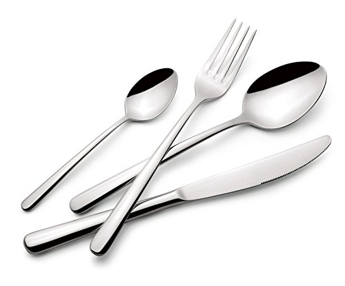 Lagostina Ambra, Set Posate per 6 Persone con 6 Forchette Tavola, 6 Coltelli Bistecca, 6 Cucchiai Tavola, 6 Cucchiaini Caffè, Set Posate in Acciaio Inox 18/10 con Finitura Lucida a Specchio