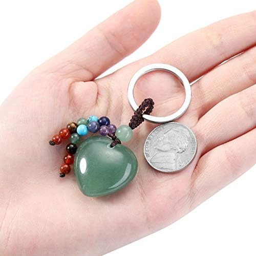 CrystalTears Green Aventurine Crystal Stone Keychain Natural Chakra Healing Quartz Crystal Gemstone Heart Pendant Car Keyring Bag Charms for Women Girls Bag Decor Christmas Gift