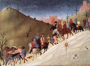 Peinture à l'huile Le Voyage des Mages Sassetta 24x36 pouces décoration bureau de style