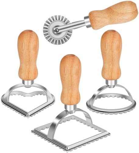 TACGEA Ravioli Stamp Maker Cutter with Roller Wheel (Set of 4), W...