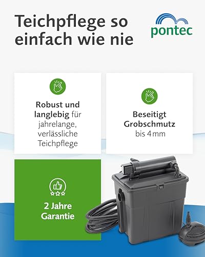 Pontec 50239 MultiClear Set 8000 - Komplettset aus Filterpumpe und Durchlauffilter / Durchlauffilterset / Mehrkammerfilter, Schwarz