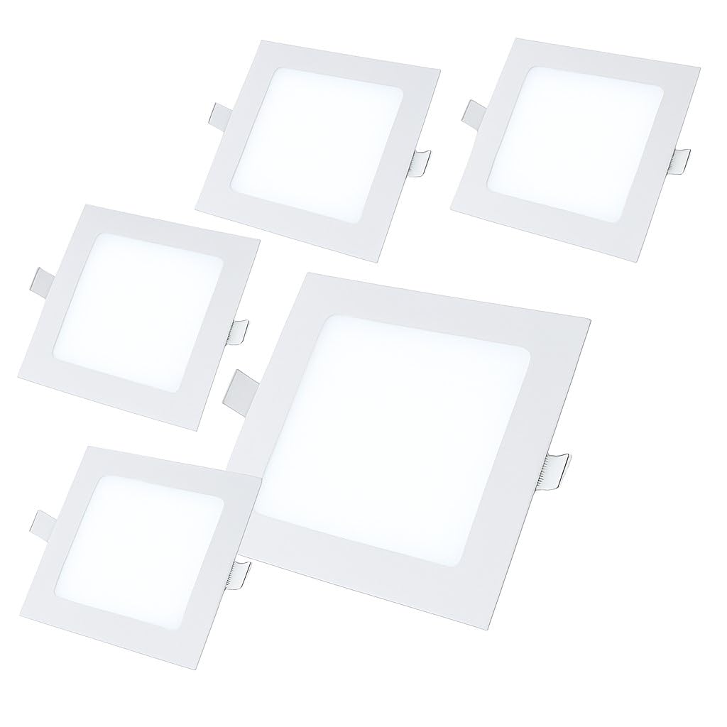 5 Pezzi Faretto LED da Incasso Quadrato 6500K Luce Bianca Fredda Ultra Sottile per Soffitto Cartongesso per Interno Esterno - Alta Luminosità e Design Moderno (18 Watt (22cm x 22cm))