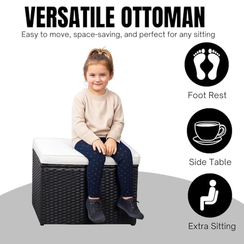 Image of Amazon Brand - Solimo Solara Outdoor 7 Seater Sofa Set | Balcony Sofa | Patio Furniture Sets | Conversation Sets | Wicker | Garden | Balcony | (Black & White)