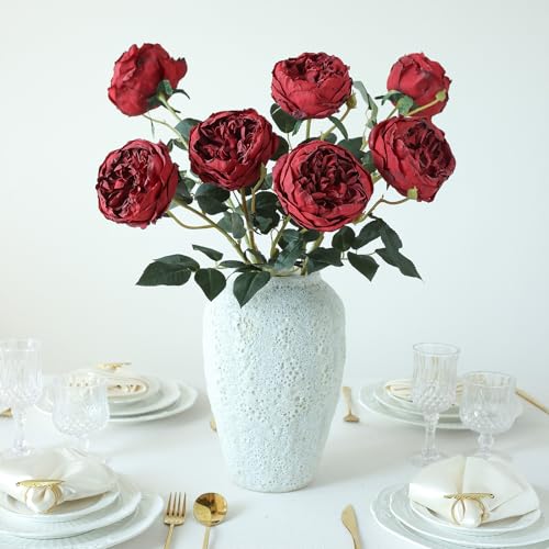 Image of mizii 6Pcs Burnt Burgundy Artificial Roses Flowers Fake Silk Roses Flower with Long Stem for Wedding Decorations Table Centerpieces Flower Arrangement Home Decor (Burnt Burgundy)
