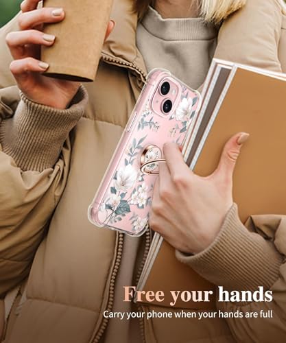 Image of Mizi Marble Cell Phone Ring Holder, Metal Kickstand Grip for Magnetic Car Mount Compatible with iPhone 16 /15 /14 /13 /12 Series & Galaxy S24 /S23 Ultra and Other Phones - White Floral