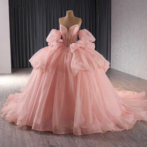 Youjiayi Lace Beaded Quinceanera Dresses with Sleeves Ruffle Tulle Sweet 16 Dress with Bow Layered Long Ball Gown for Women4