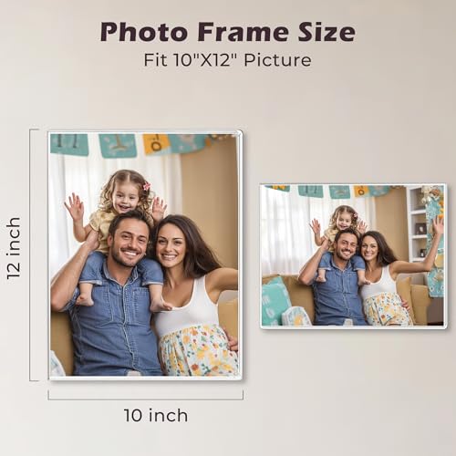 Image of 10 x 12 Acrylic Picture Frame, Horizontal /Vertical Clear Photo Frame for Wall with Tape, No Drilling Floating Hanging Frameless Picture Frame, Wall Mount Sign Holder for Home, School, Office