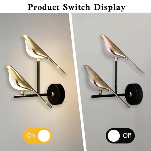 Image of Bird Wall Sconces Modern Art Deco Wall Mount Lamps for Living Room Bedroom Stairway Corridor, Swinging Bird Wall Lamp, Metal and Acrylic Wall Light Fixtures, 3 Color Temperature (2 Light)