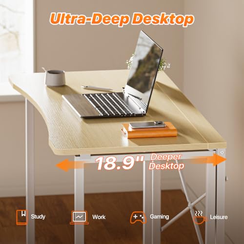 Image of Huuger Folding Desk for Small Spaces, 39.4 Inch Foldable Computer Table | Easy Assembly, Small Writing Work Office Computer Desk, for Home Office, Study, Bedroom, Dorm, Space Saving, Oak