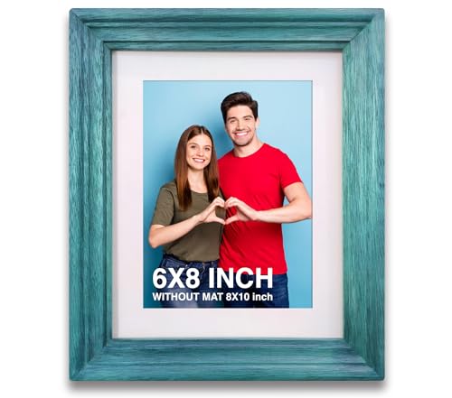 Image of Wooden Rectangular Photo Frame With Mat,Blue Photo Frame 6 X 8 Inch With Mat Or 8 X 10 Inch Without Mat For Wall Decoration,Gallery Walls,Best Wooden Photo Frames For Posters & Photos