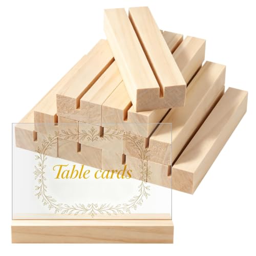 Image of 10Pcs 5.51x1.38 Inches Wood Table Number Stands, Wooden Place Card Holders, Acrylic Sign Holders for Wedding, Ceremony, Birthday, Party, Home Decoration, Events (3mm Slots)