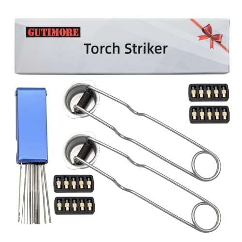 GUTIMORE Single Flint Striker Spark Lighter 2PC with 20 Extra Flint Replacements, for Welding, brazing and Soldering.