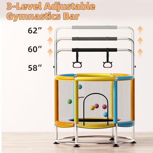 towigic 55" Trampoline for Kids,Up to 440 Ibs Mini Trampoline with Anti-Rollover Round Bottom,Indoor & Outdoor Toddler Trampoline with Safety Enclosure, Adjustable Gymnastics Bars,Basketball Hoop by towigic - Image 4