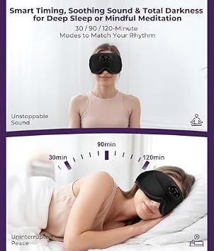 MUSICOZY 3D Bluetooth Sleep Mask with Headphones and Timer, Wireless Sleep Headphones for Side Sleepers, Eye Mask with Bluetooth Headphone, 2 Packs