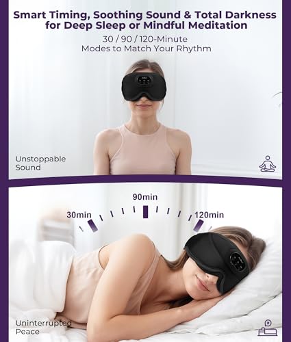 MUSICOZY 3D Bluetooth Sleep Mask with Headphones and Timer, Wireless Sleep Headphones for Side Sleepers, Eye Mask with Bluetooth Headphone, Unique Gifts for Men Women, Black — view 2