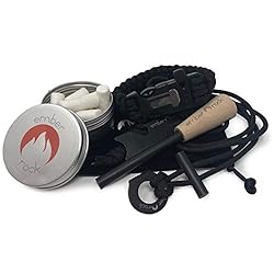 Ember Rock Kit de supervivencia de acero al fuego,...: Equipo esencial: Nuestro kit Ember Rock Firesteel es un kit esencial para camping, supervivencia, bushcraft u senderismo. ¡Enciende fuegos en casi cualquier clima con chispas de 3000 °C! Alta calidad: Fabricadas con ferrocerio duradero, nuestras vari...