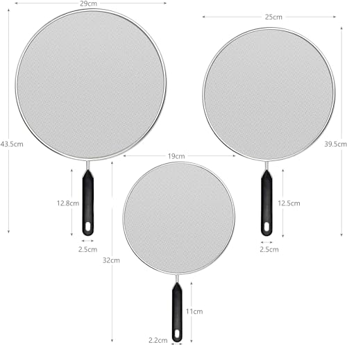Miniatura 2 de Yemajie 3 Piezas Tapa Antisalpicaduras Cocina Pantalla Antisalpicaduras De Acero Inoxidable Protector Salpicaduras Con Mango Tapa A Prueba De Aceite Diámetro 25cm 29cm 33cm
