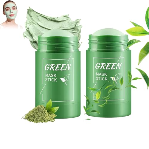2 Pack Green Tea Mask Stick for Face Green Tea Deep Cleanse Mask Blackhead Remover Mask Stick Purifying Clay Stick Anti-Acne Oil Control & Clean Pores for All Skin Types Women and Men