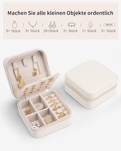 Vlando Schmuckaufbewahrung Schmuckkästchen Klein, Schmuckschatulle für Mädchen, Schmuckbox Damen, Reise Schmuck Etui, Jewelry Organizer Leder, für Ohrringe, Halsketten, Ringe, Geschenk Hochzeit