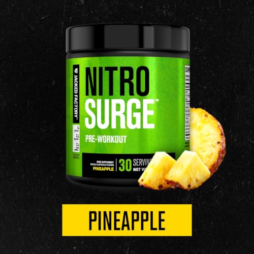 Image of Jacked Factory NITROSURGE Pre Workout Supplement - Endless Energy, Instant Strength Gains, Clear Focus, Intense Pumps - NO Booster & Powerful Preworkout Energy Powder - 30 Servings, Pineapple