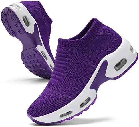 Women Walking Shoes Mesh Sneakers for Women Non Slip Shoes for Women Slip on Sock Sneakers Women Girls Nurse Loafers Light Weight Air Cushion Running Work Shoes Purple