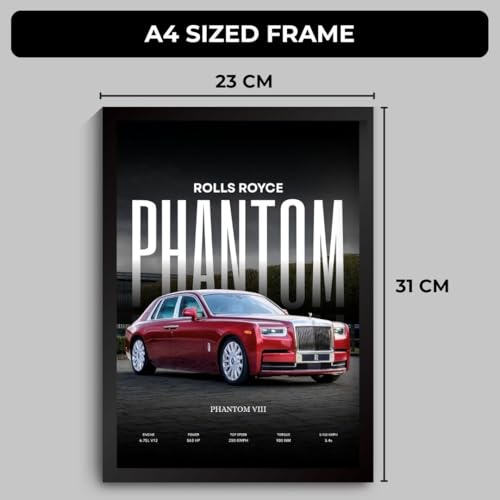 Image of Rolls Royce Phantom Poster | Framed Poster of Rolls Royce Car A4 Sized (31 x 23 cm) for Wall, Gift for Boys, Car Posters | Supercar Luxury Frames Hanging, Room Decor, Gifting | RR Phantom (F 173)
