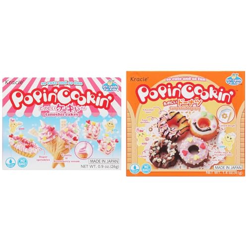 Kracie Popin\' Cookin\' DIY Candy Making Bundle - Cake Kit (0.9 oz) and Donuts Kit (1.4 oz), No Bake
